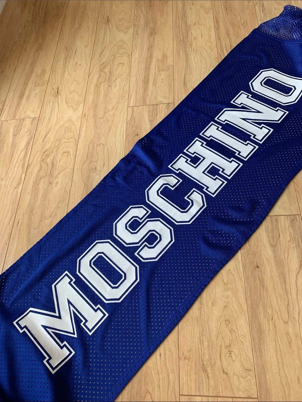 Moschino H&M Disney Blue Mesh Scarf with Mickey & Minnie Graphics